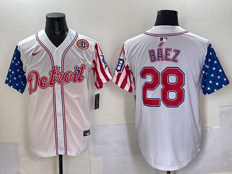 Men Detroit Tigers #28 Baez White National Flags 2025 Nike MLB Jersey style 4->detroit tigers->MLB Jersey